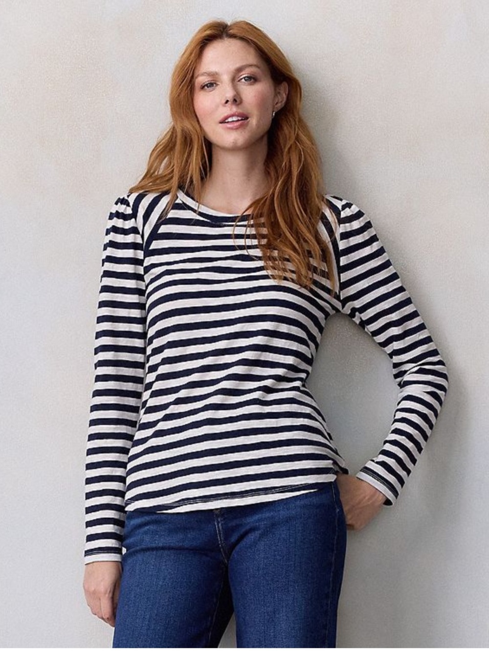 NWT LC Lauren Conrad navy sally stripe long sleeve raglan tee size petite medium